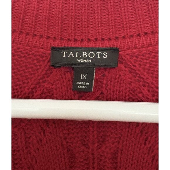 Talbots Women's 1X Red Open Front Sweater Lambswool Blend Cable Knit Cardigan - Picture 3 of 8